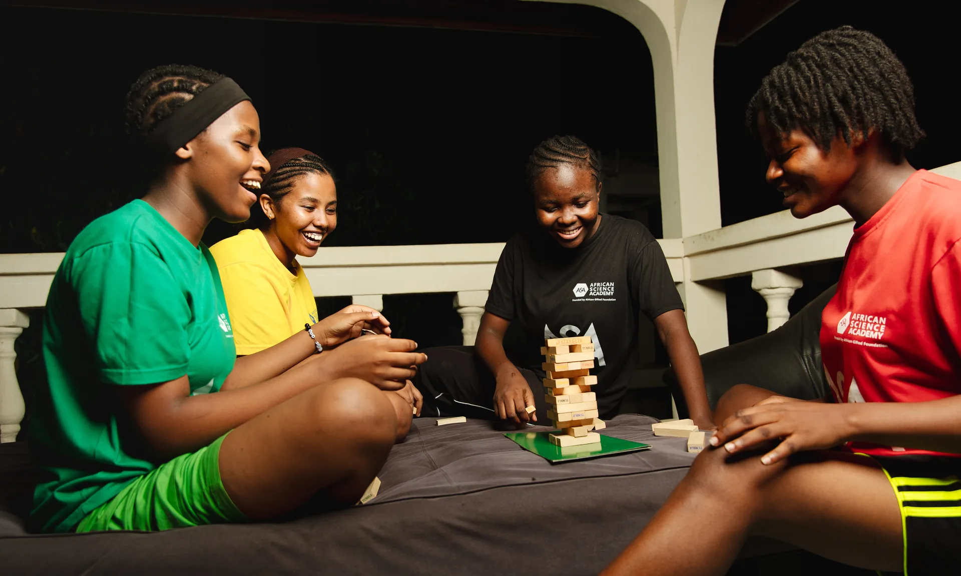 ASA students playing Jenga together in the evening
