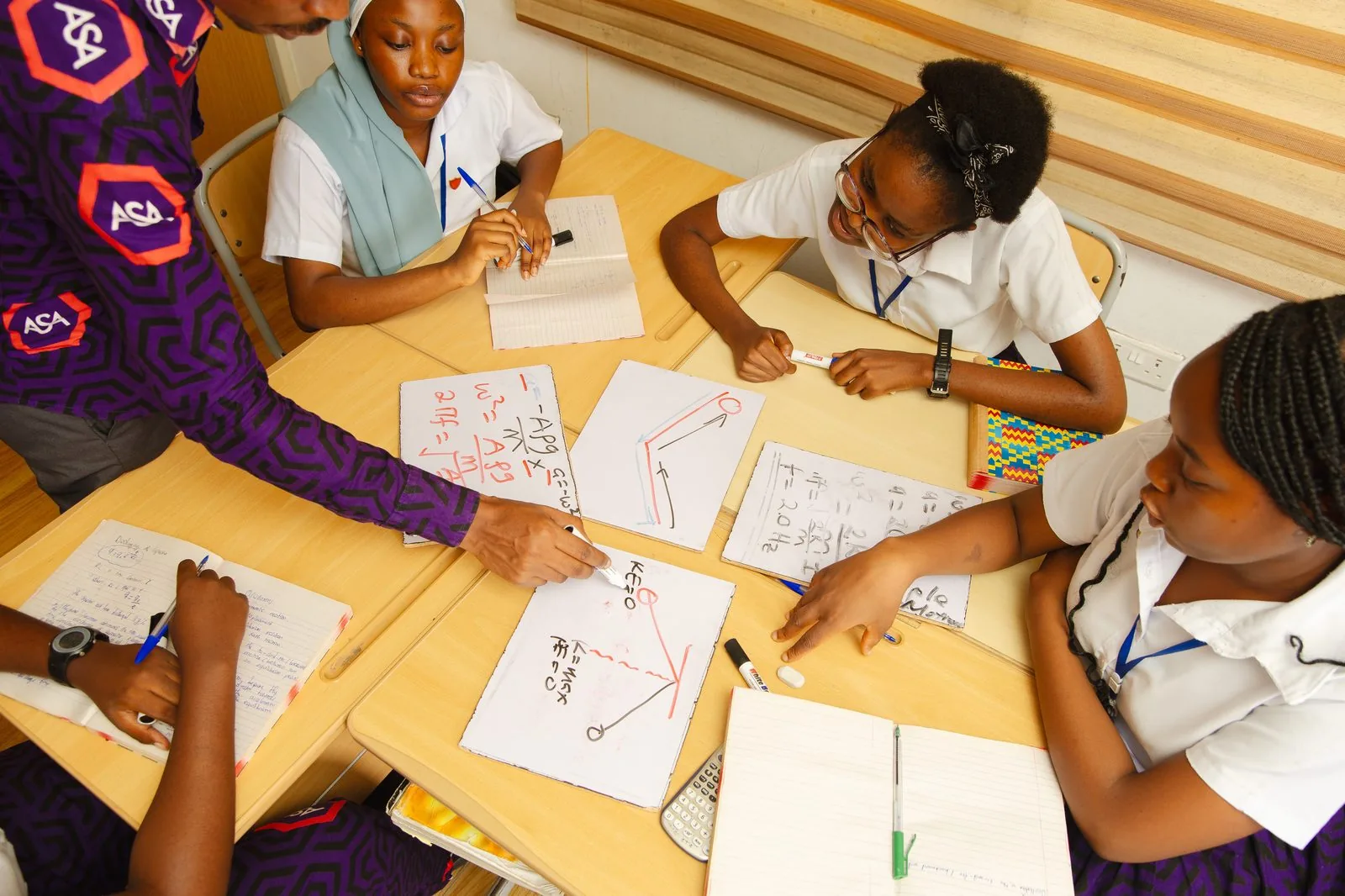 ASA students working together on whiteboard equations from above